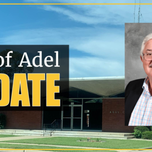 City of Adel Update banner graphic with picture of John Flythe