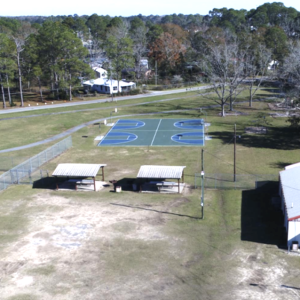 An aerial photo of Jim Battle Park in Adel